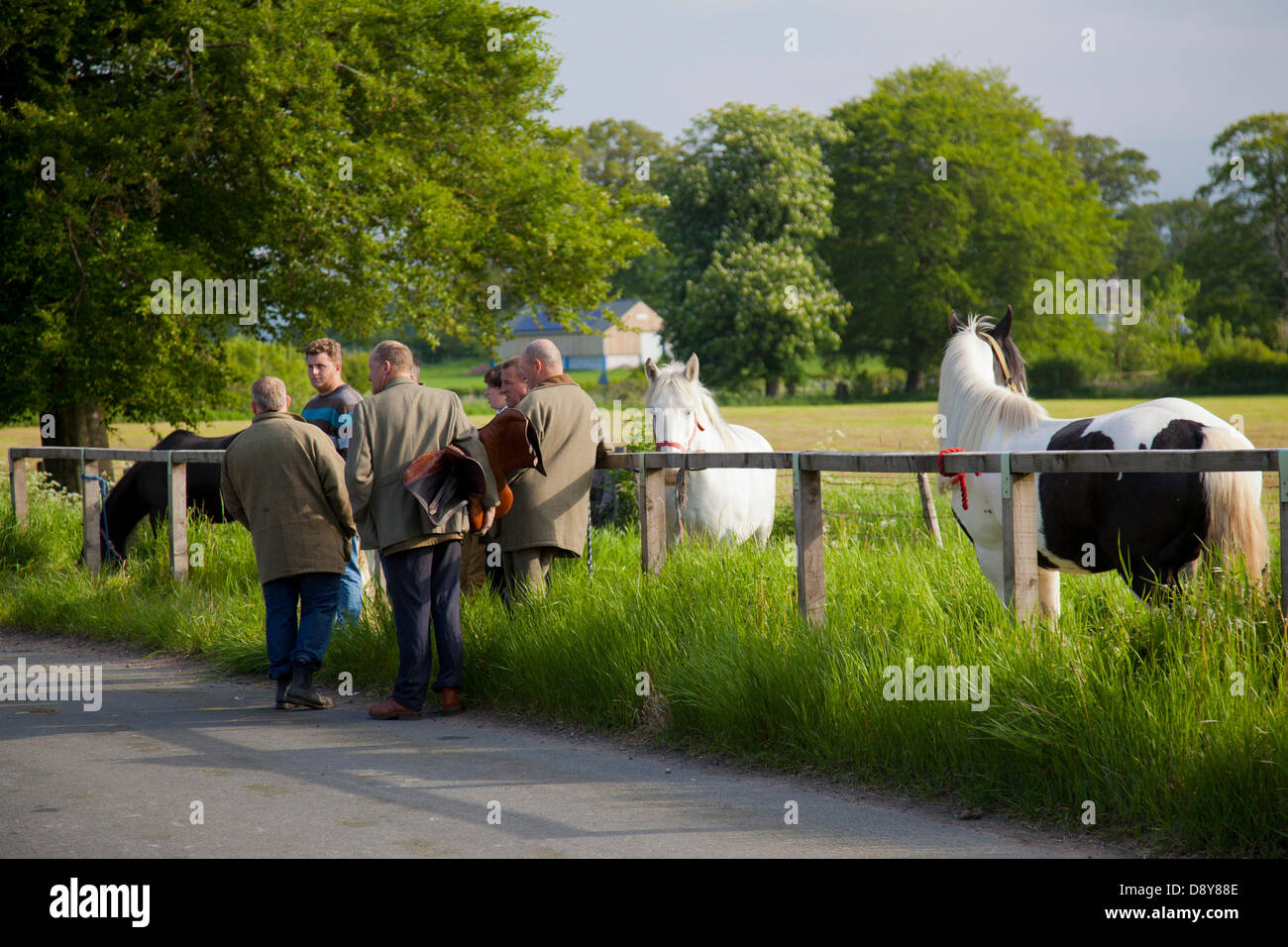Appleby, Cumbria, Uk. 6th June, 2013.  A meeting of minds, horse trading  at the Appleby Horse Fair in Cumbria.  The Fair is an annual gathering of Gypsies and Travellers which takes place on the first week in June, and has taken place since the reign of James II, who granted a Royal charter in 1685 allowing a horse fair 'near to the River Eden'. Credit:  Mar Photographics/Alamy Live News Stock Photo