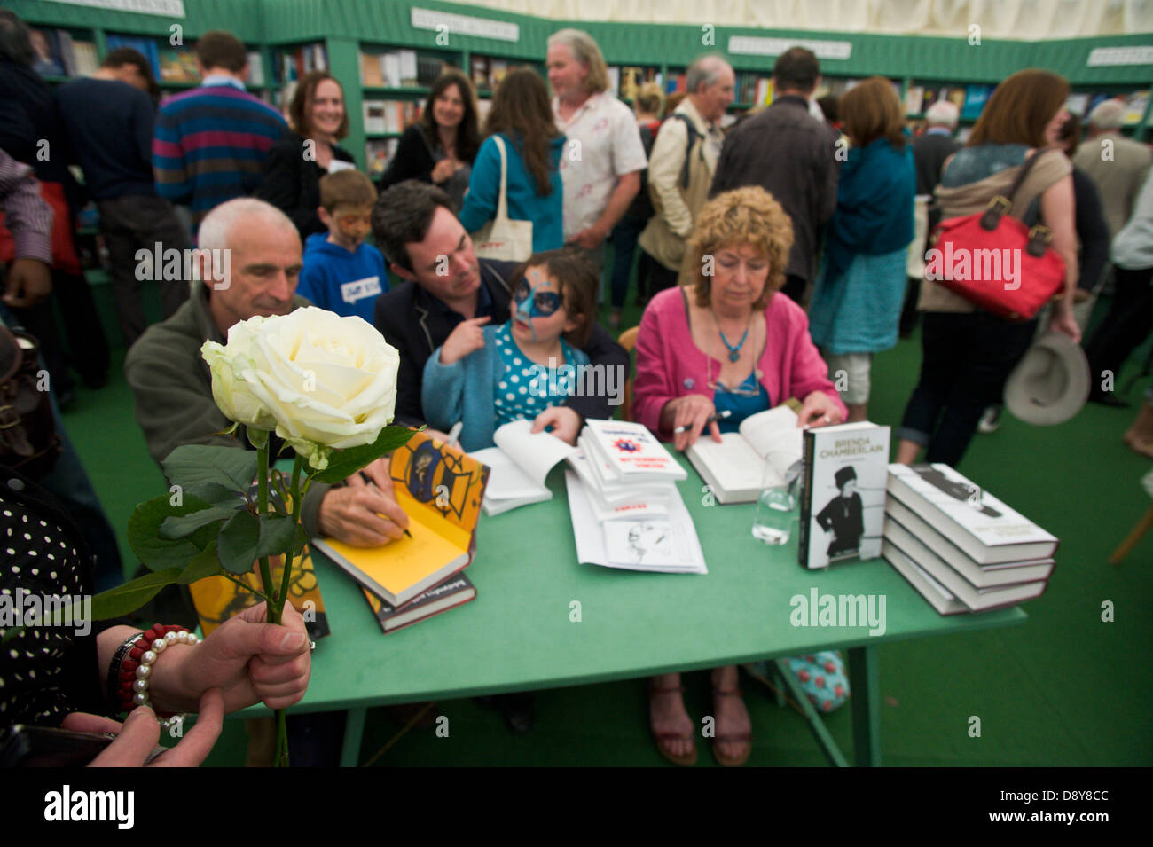 Authors book signing in the bookshop at Hay Festival 2013 Hay on Wye Powys Wales UK Stock Photo