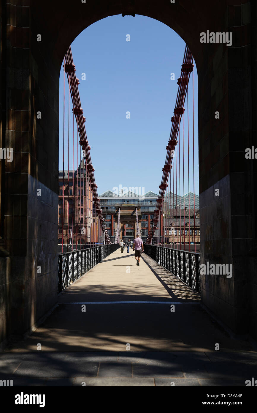 View North across South Portland Street Suspension Bridge, Glasgow, Scotland, UK Stock Photo