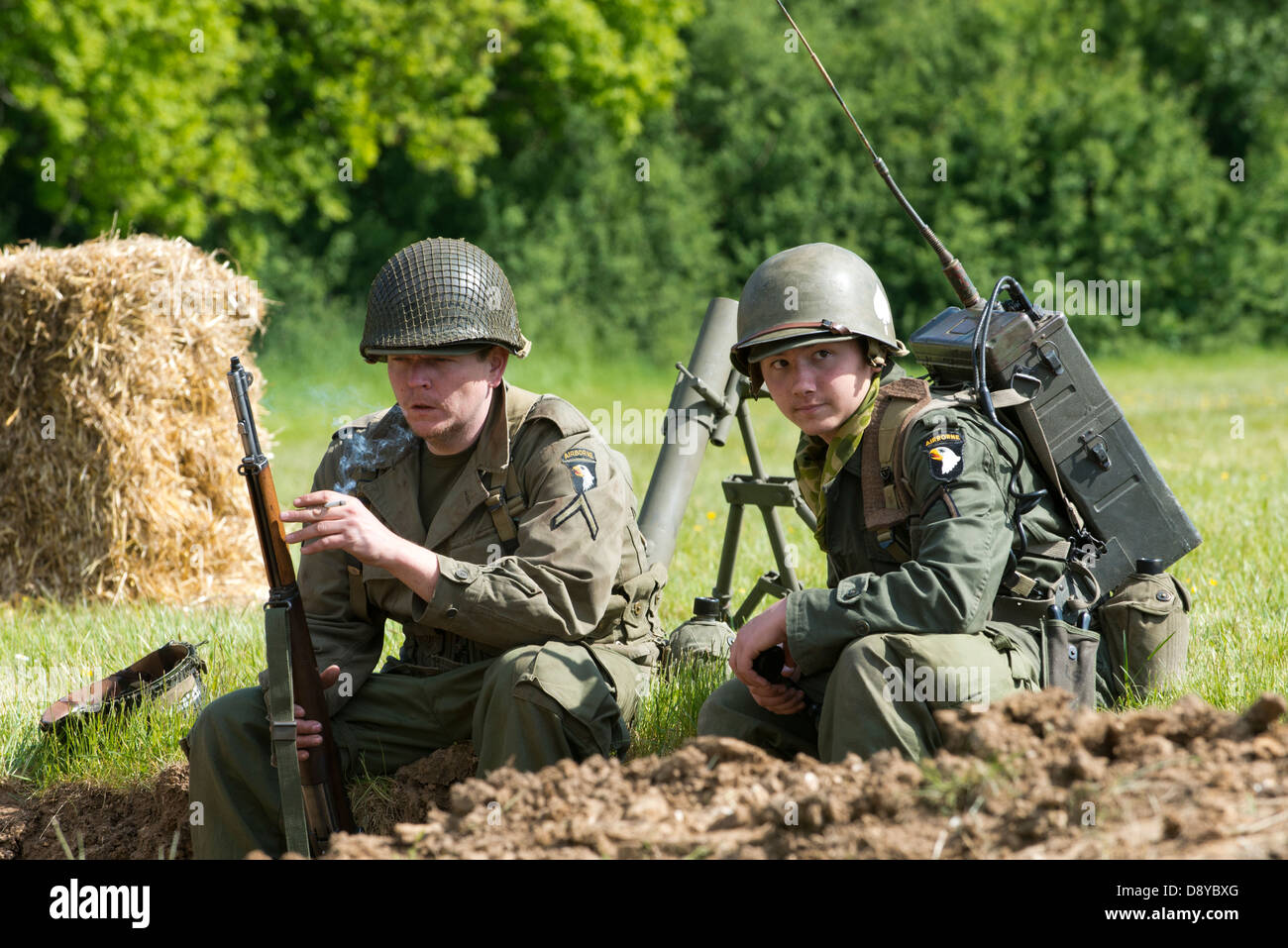 Military warfare re-enactment at the Overlord show, Waterlooville, Hampshire, UK Stock Photo