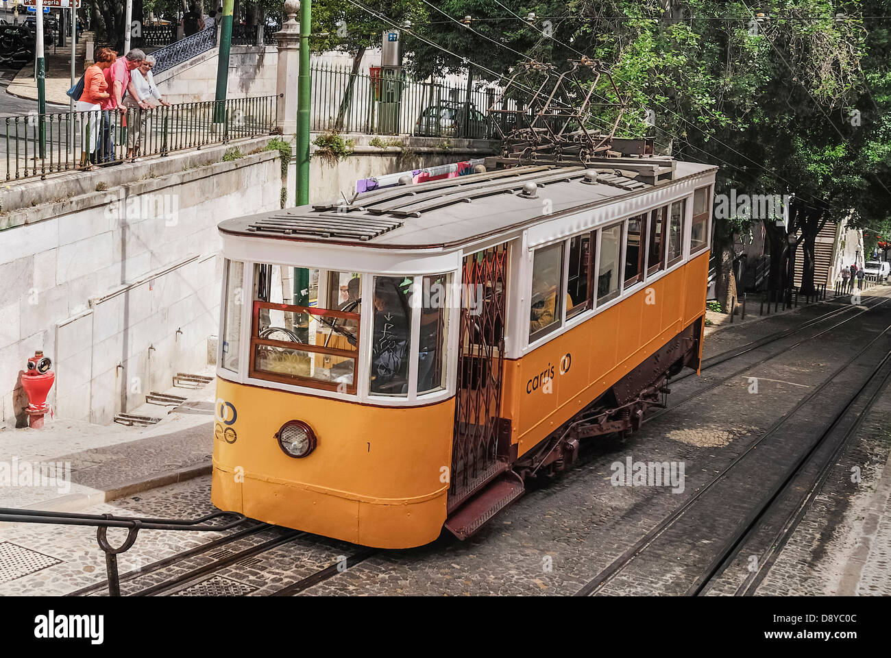 Portugal, Estremadura, Lisbon, Elevador da Gloria the Gloria Funicular tram  going up a hill Stock Photo - Alamy