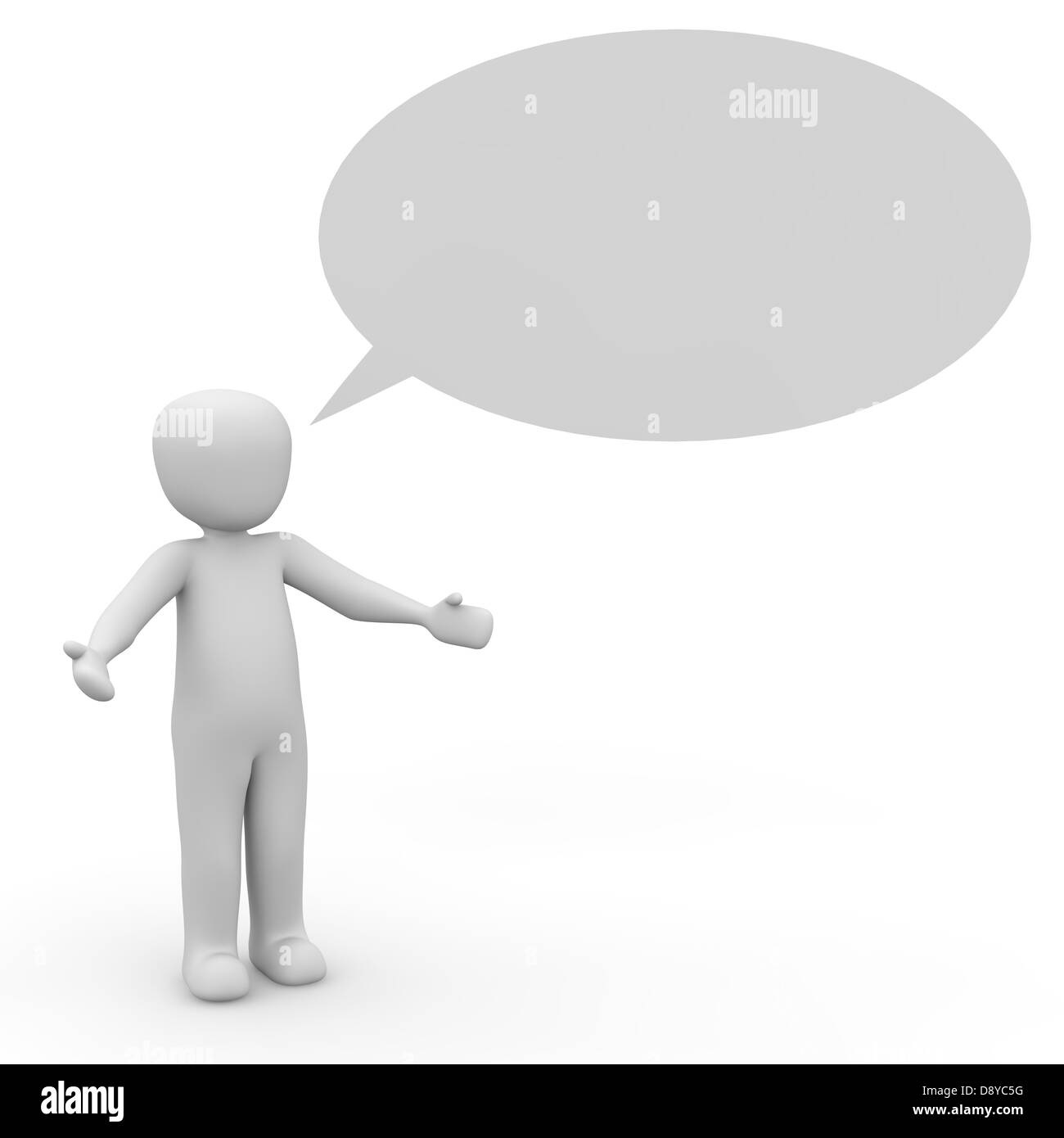 A comic character speaks with the help of a speech bubble. Stock Photo