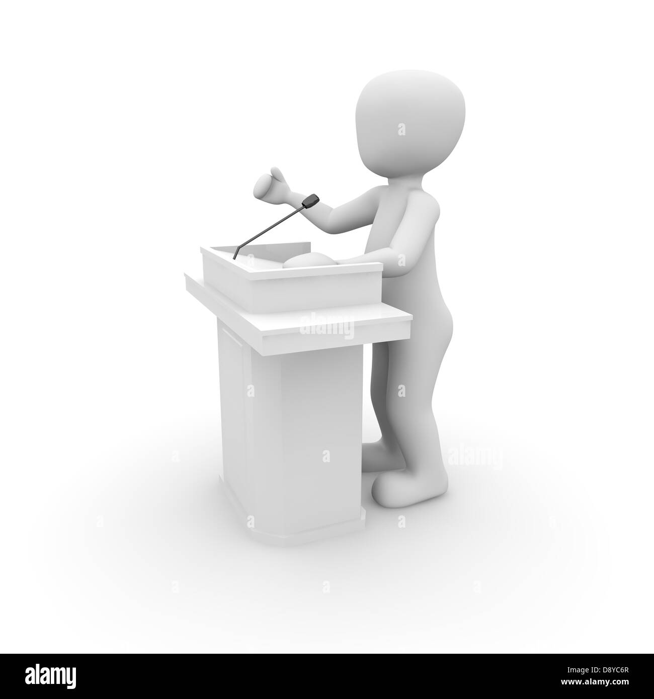 The character has a talk with a black microphone. Stock Photo