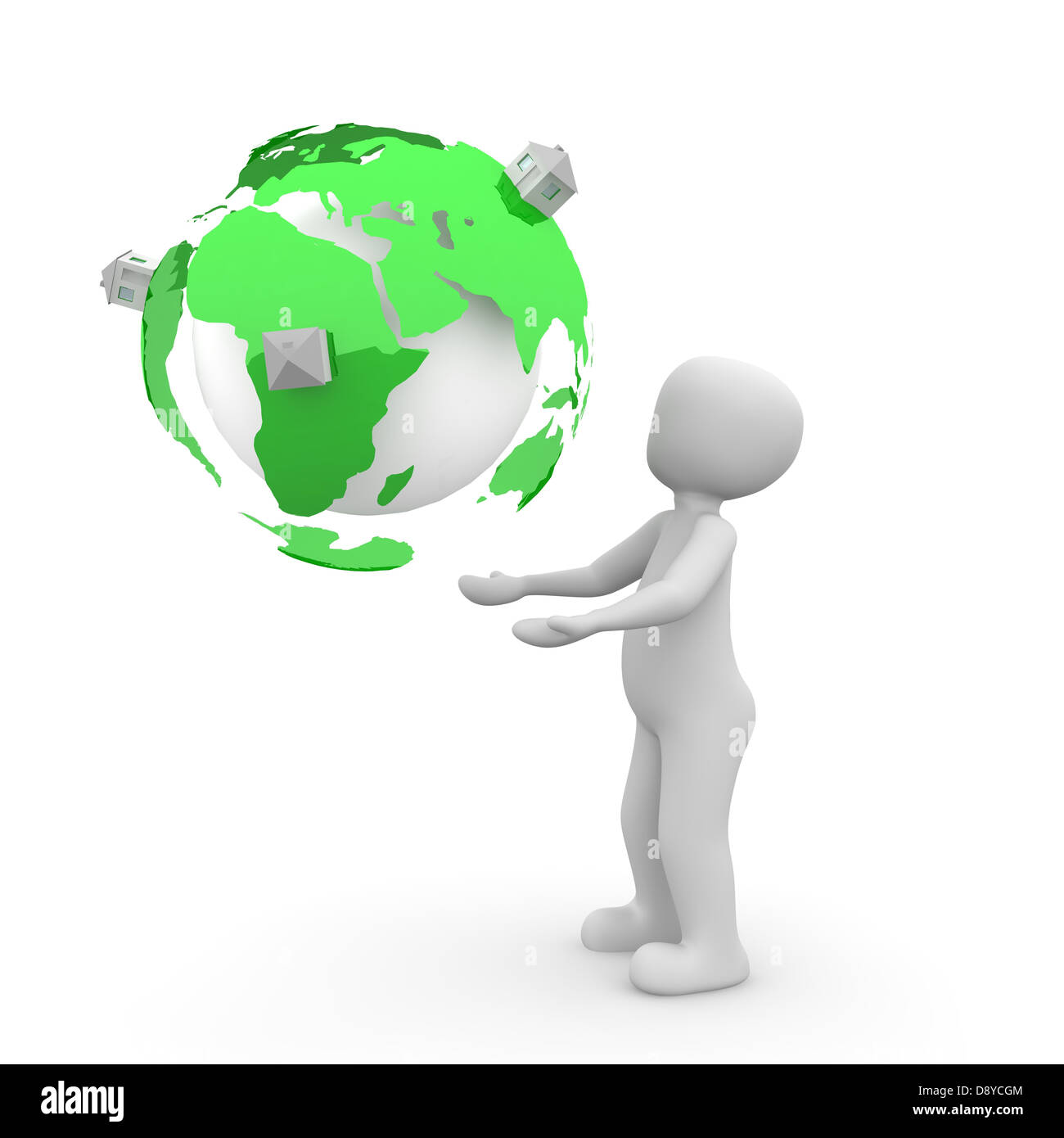 The green color globe is covered with small enclosures. Stock Photo