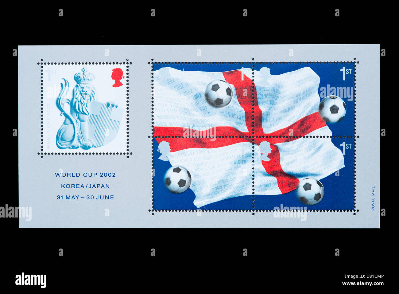 the world cup 2002 in Korea and Japan celebrate  in a british sheet stamp Stock Photo