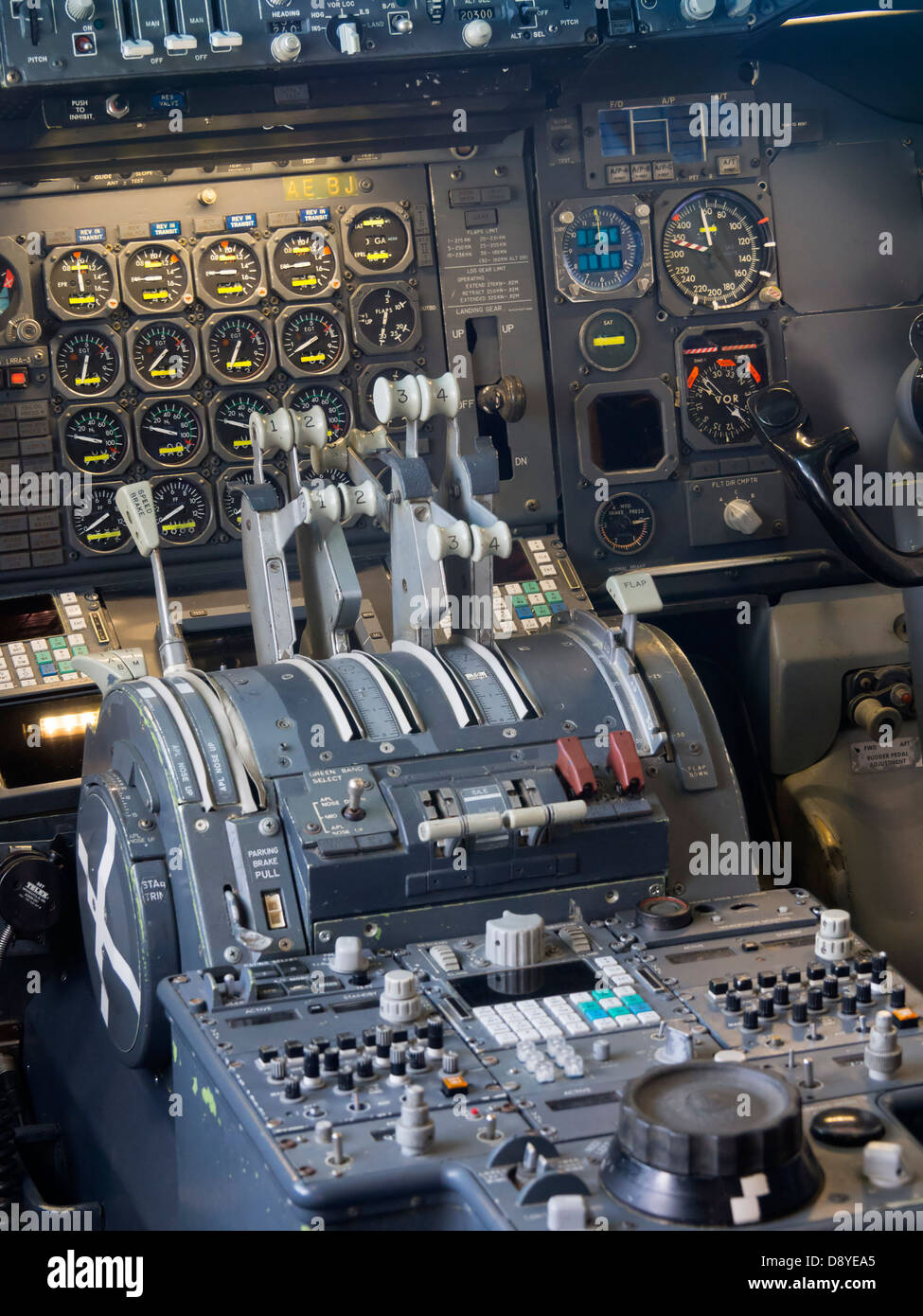 Airplane cockpit (Boeing 747) Stock Photo