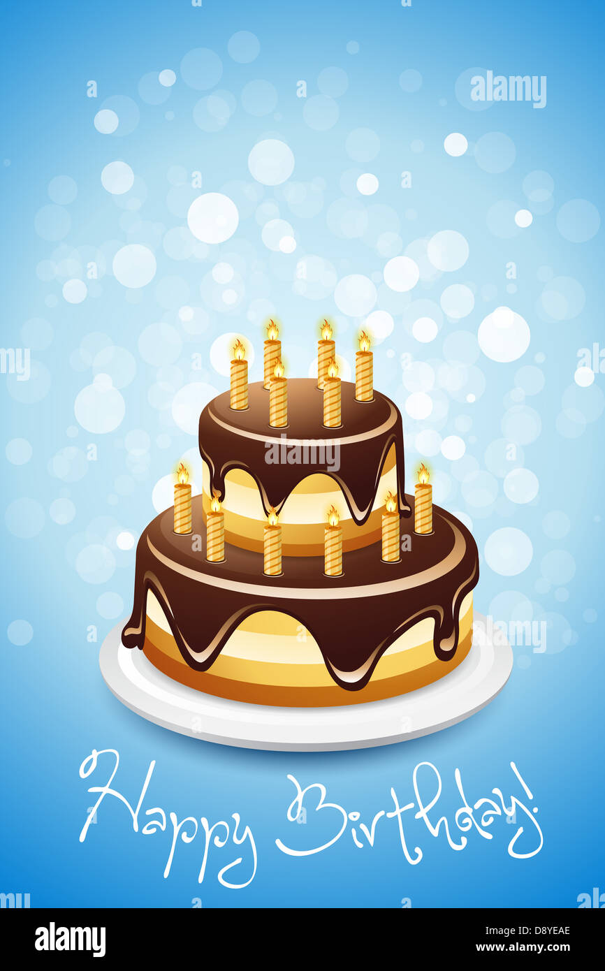 Happy Birthday Card with Cake and Candles Stock Photo - Alamy