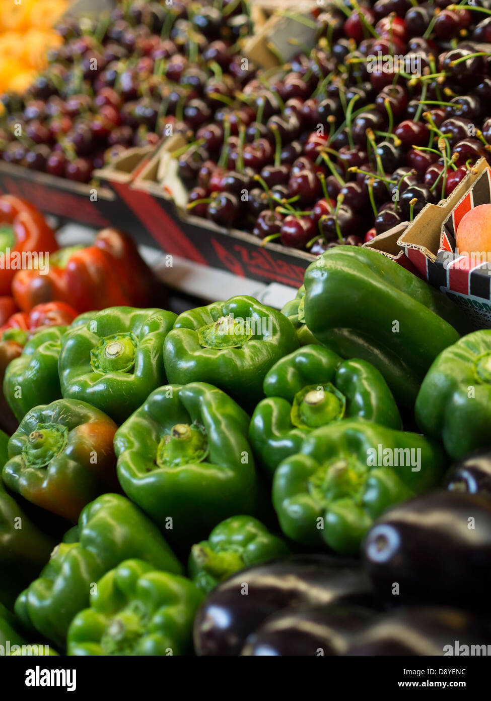 Fresh fruits and vegetables on farmers market stall Stock Photo - Alamy