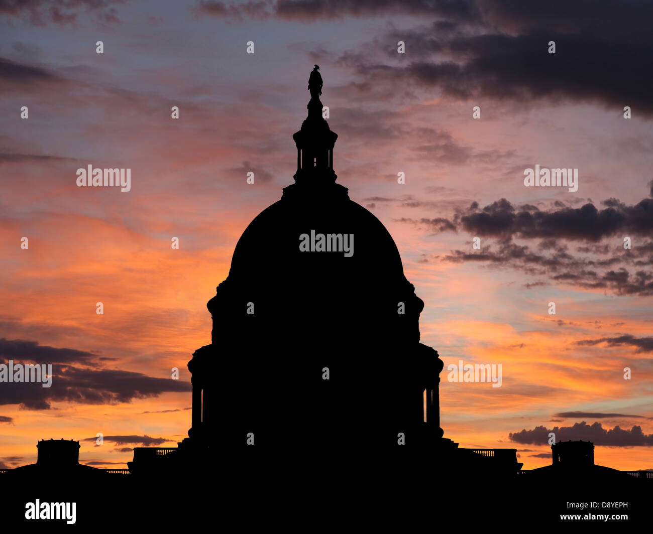 United States dome silhouette with sunrise sky. Stock Photo