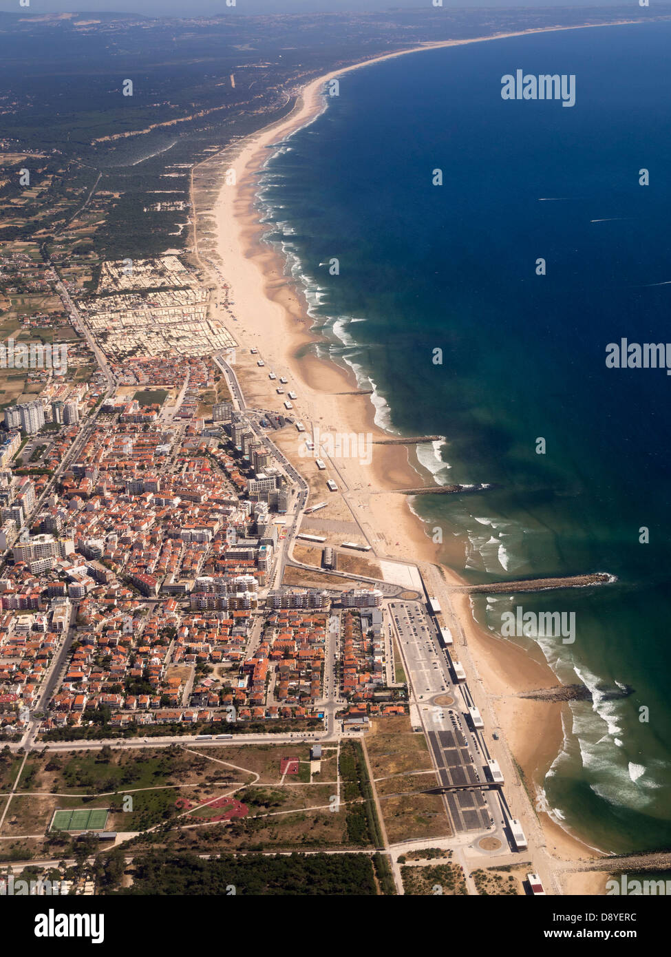 Aerial view of the Costa da Caparica beach in Portugal, Europe Stock Photo