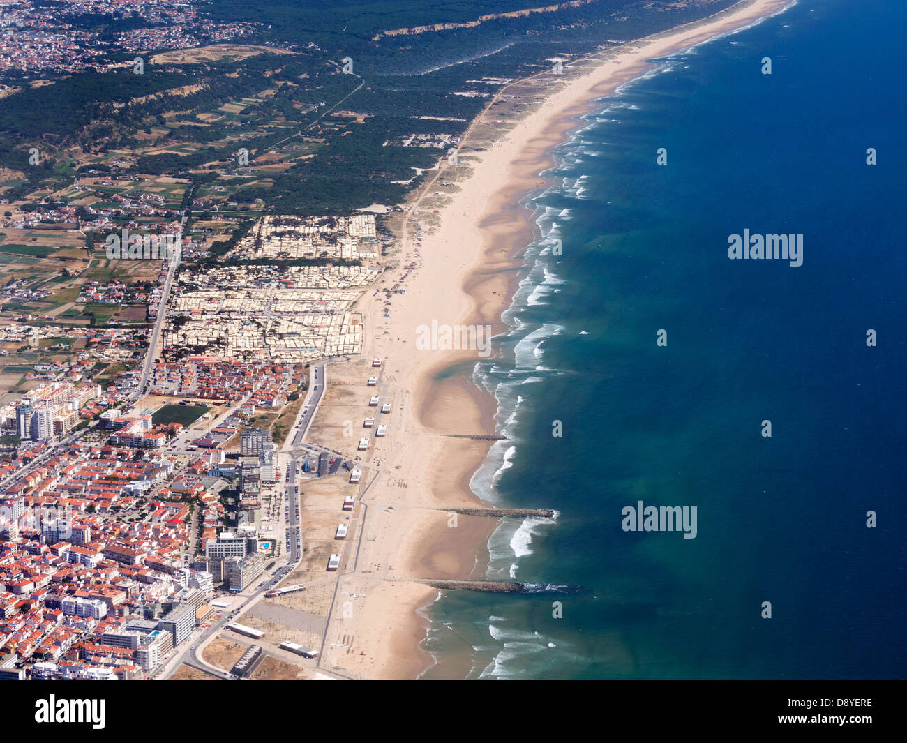 Aerial view of the Costa da Caparica beach in Portugal, Europe Stock Photo