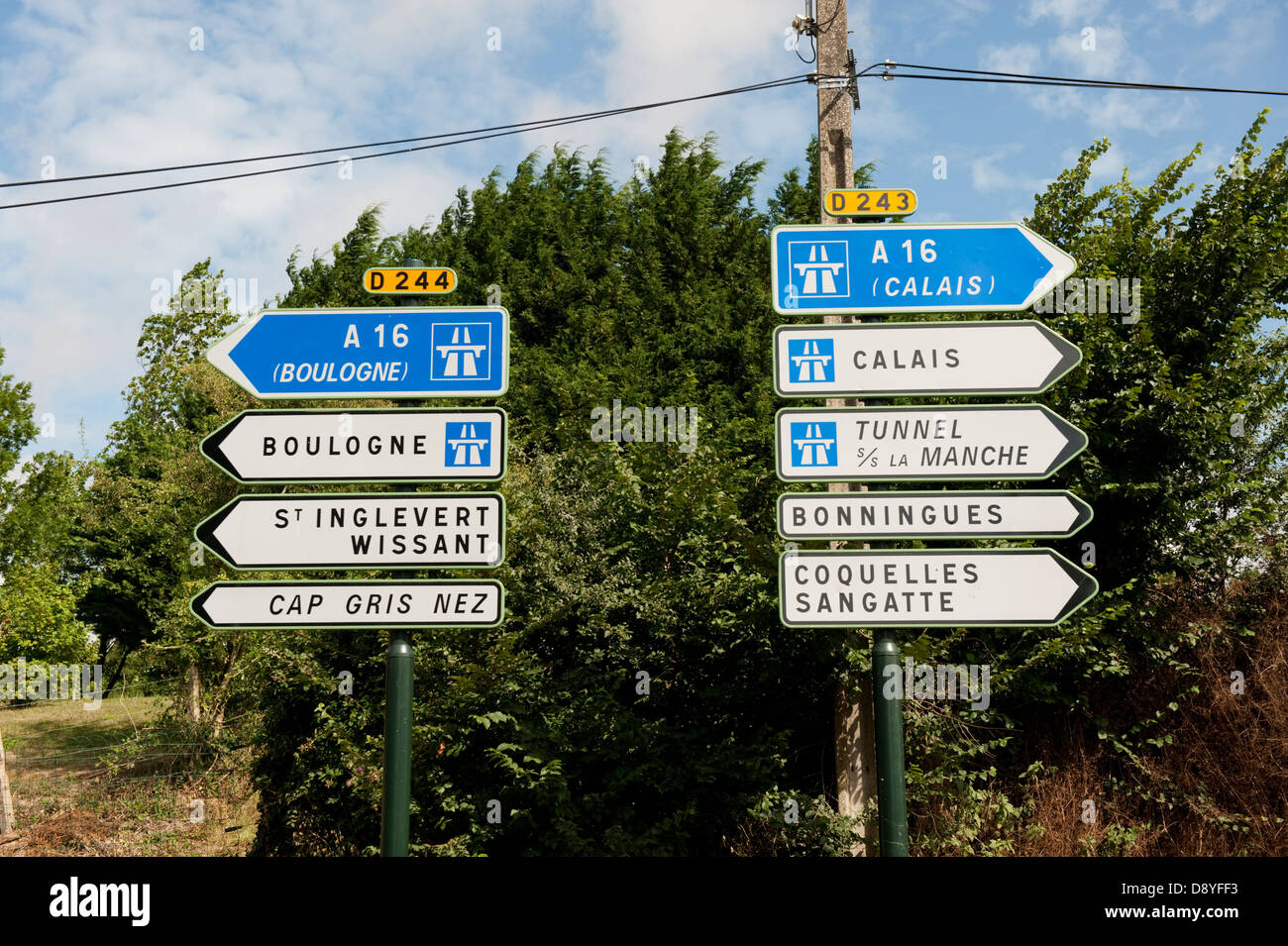 Road Sign A16 Calais Boulogne Wissant France Europe Stock Photo