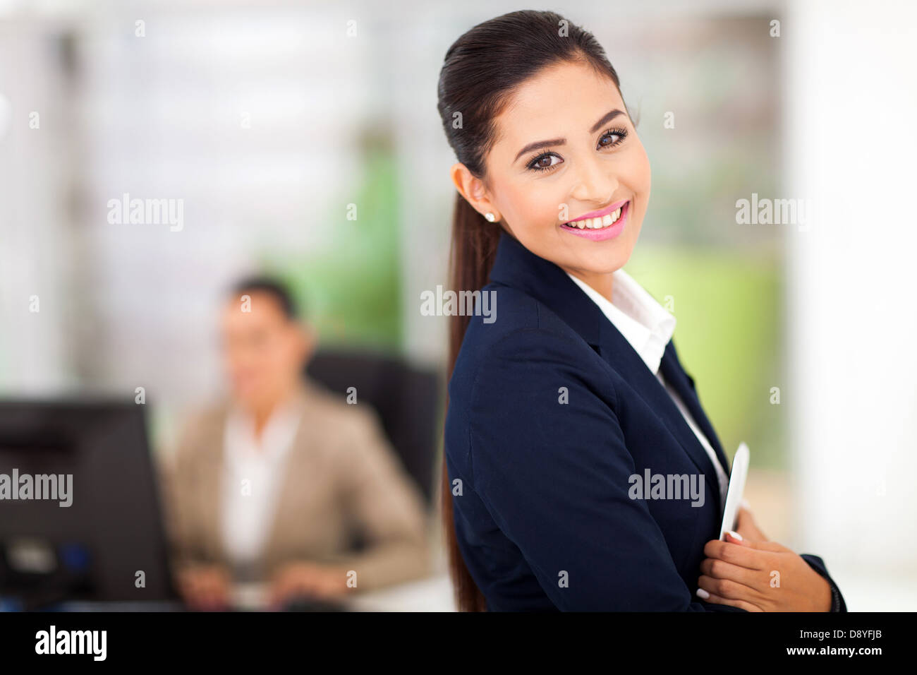 business woman with tablet computer in the business center Stock Photo