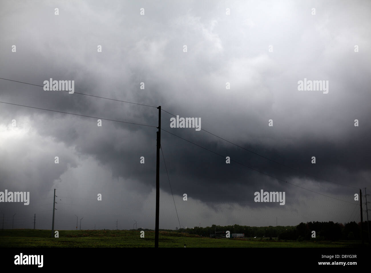 Very low wall cloud on a thunderstorm. Stock Photo