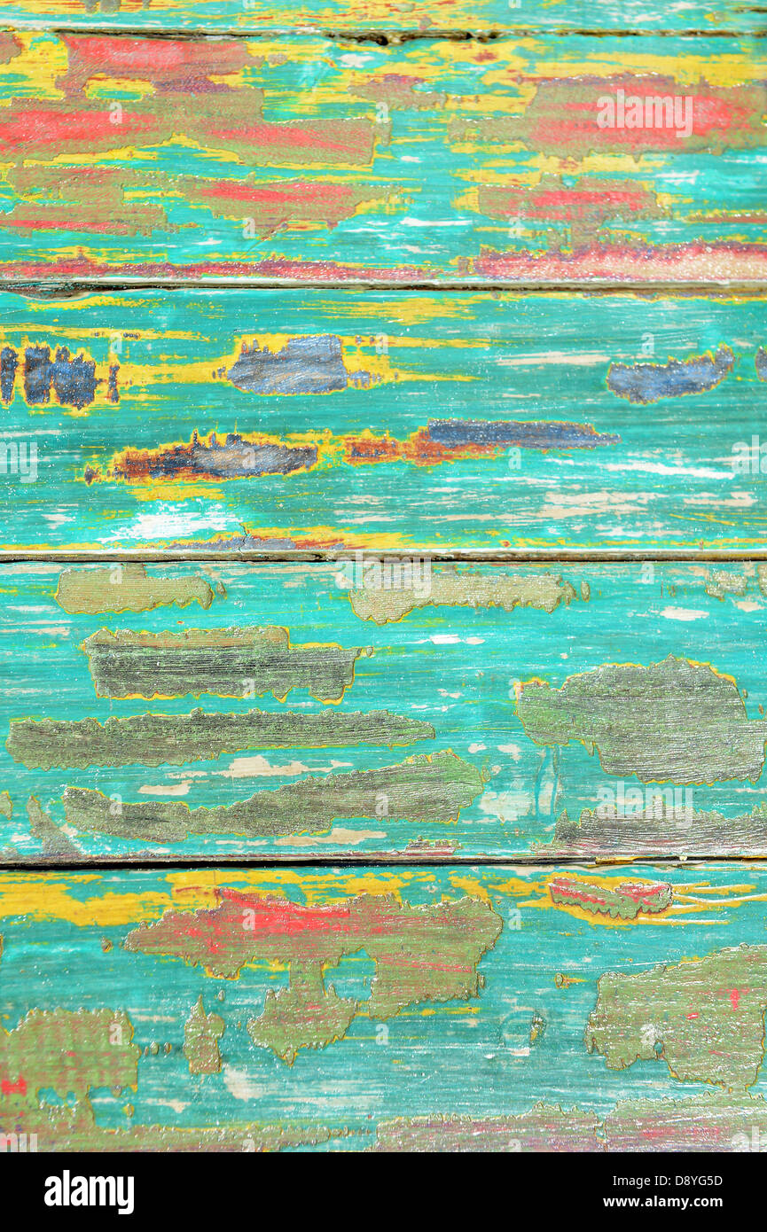 Old weathered painted wood From a chair in the Bahamas Stock Photo
