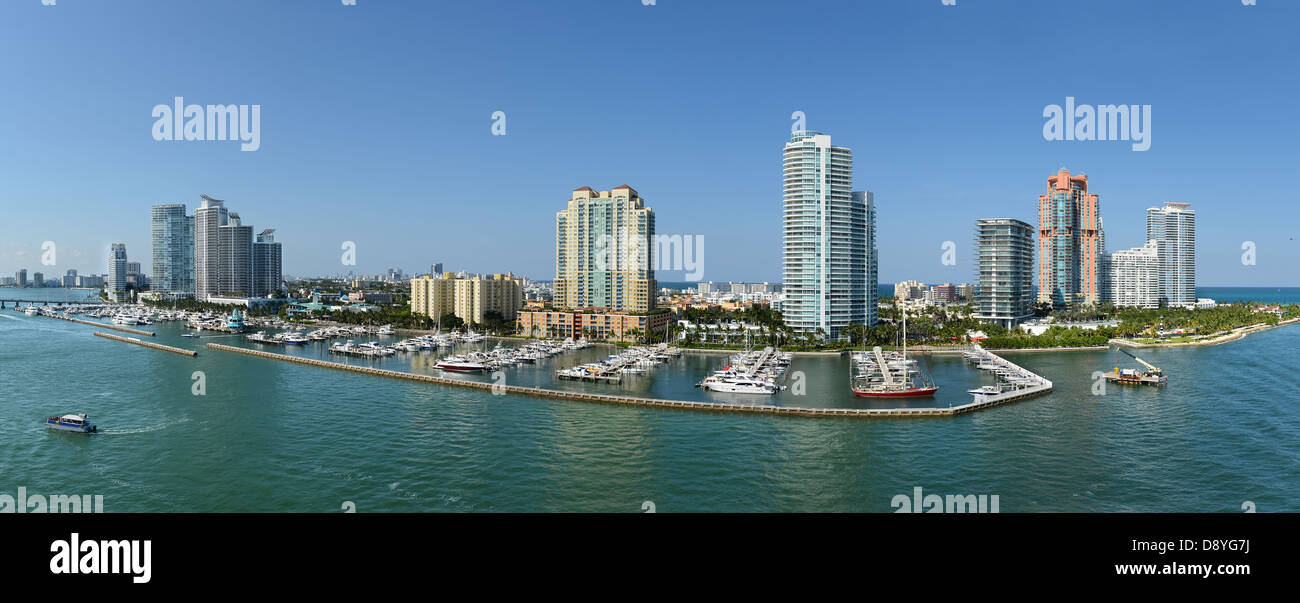 Panoramic aerial view of South Miami Beach during sunny day - Stitched from 5 individual images Stock Photo