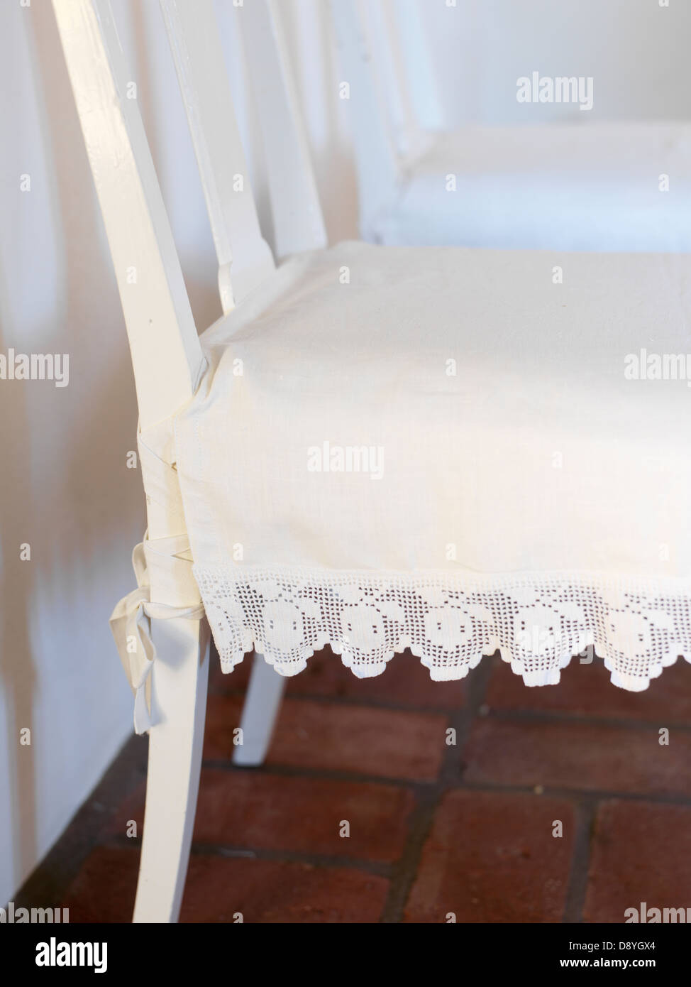 Laces on a chair, Sweden. Stock Photo