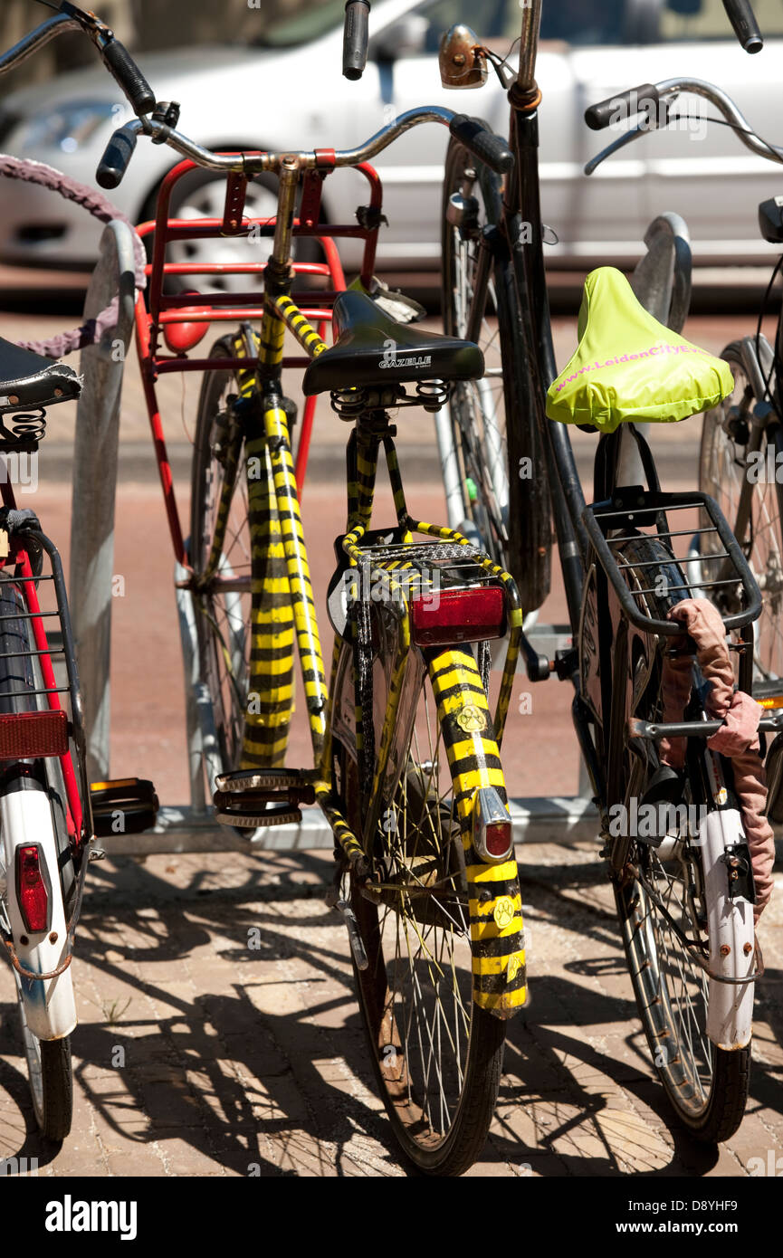 Tiger Stripes Bicycle Bike Yellow Black Leiden Holland Netherlands Europe Stock Photo