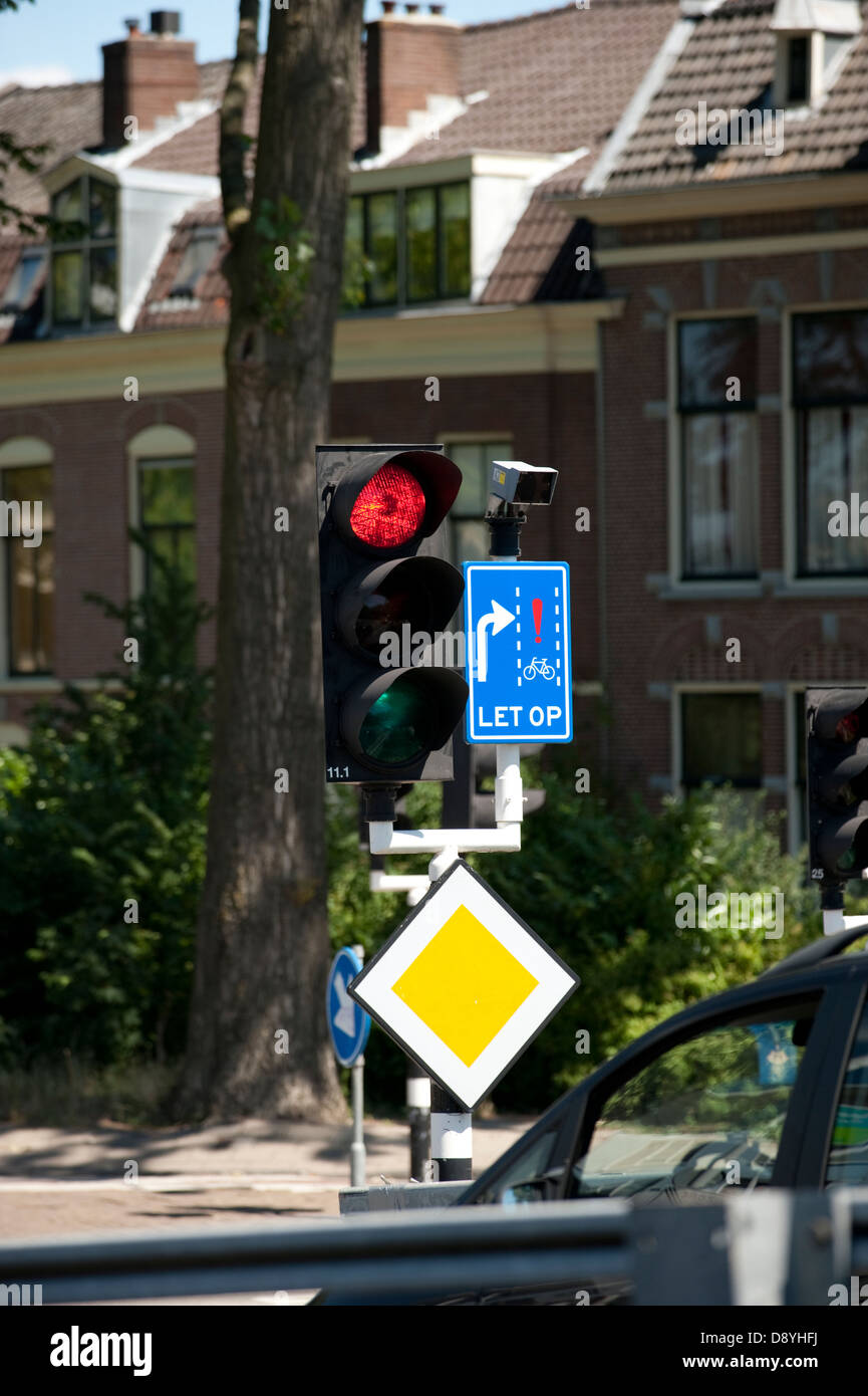 Dutch Road Signs Traffic Light Yield Leiden Holland Netherlands Europe Stock Photo