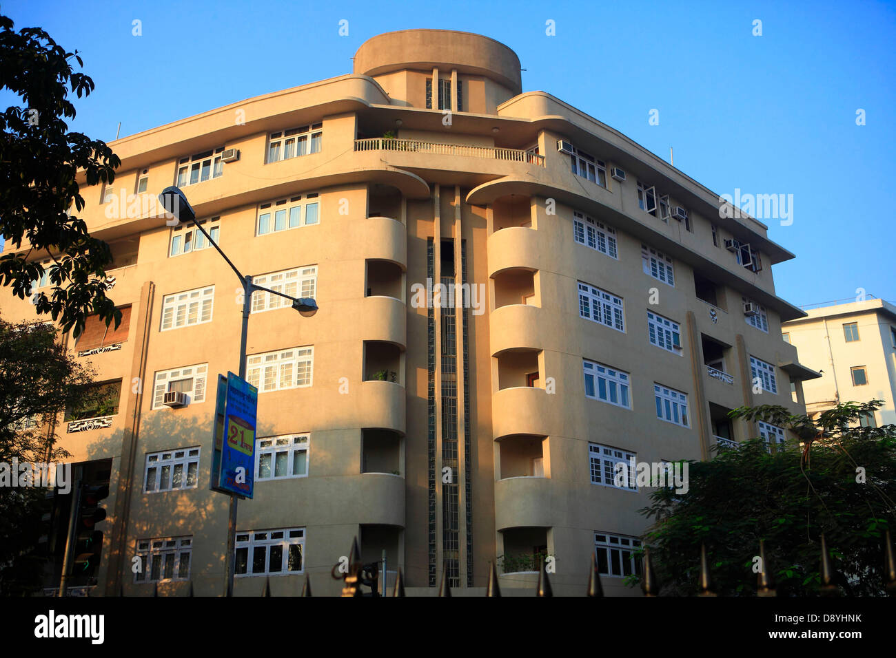 Dec 01, 2012 - Mumbai, Maharashtra, India - The Empress Court Building at Mumbai is a classic example of Art Deco Style Architecture of the 1930s and 1940s. Art Deco buildings in Mumbai, India have found a new legion of fans after a stretch of structures built in the 1920s, 30s and 40s became last year one of two Indian bids to be declared as a Unesco World Heritage Site. Mumbai has one of the largest concentrations of original and surviving Art Deco edifices in the world, second only to Miami. Deco buildings cropped up at a time of exuberant optimism and opulence in Mumbai. The Art Deco style Stock Photo