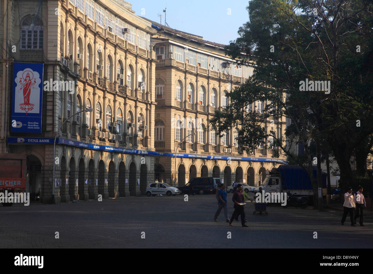 Dec 01, 2012 - Mumbai, Maharashtra, India - The Horniman Circle neighborhood at Mumbai has many classic examples of Art Deco Style Architecture of the 1930s and 1940s. Art Deco buildings in Mumbai, India have found a new legion of fans after a stretch of structures built in the 1920s, 30s and 40s became last year one of two Indian bids to be declared as a Unesco World Heritage Site. Mumbai has one of the largest concentrations of original and surviving Art Deco edifices in the world, second only to Miami. Deco buildings cropped up at a time of exuberant optimism and opulence in Mumbai. The Art Stock Photo