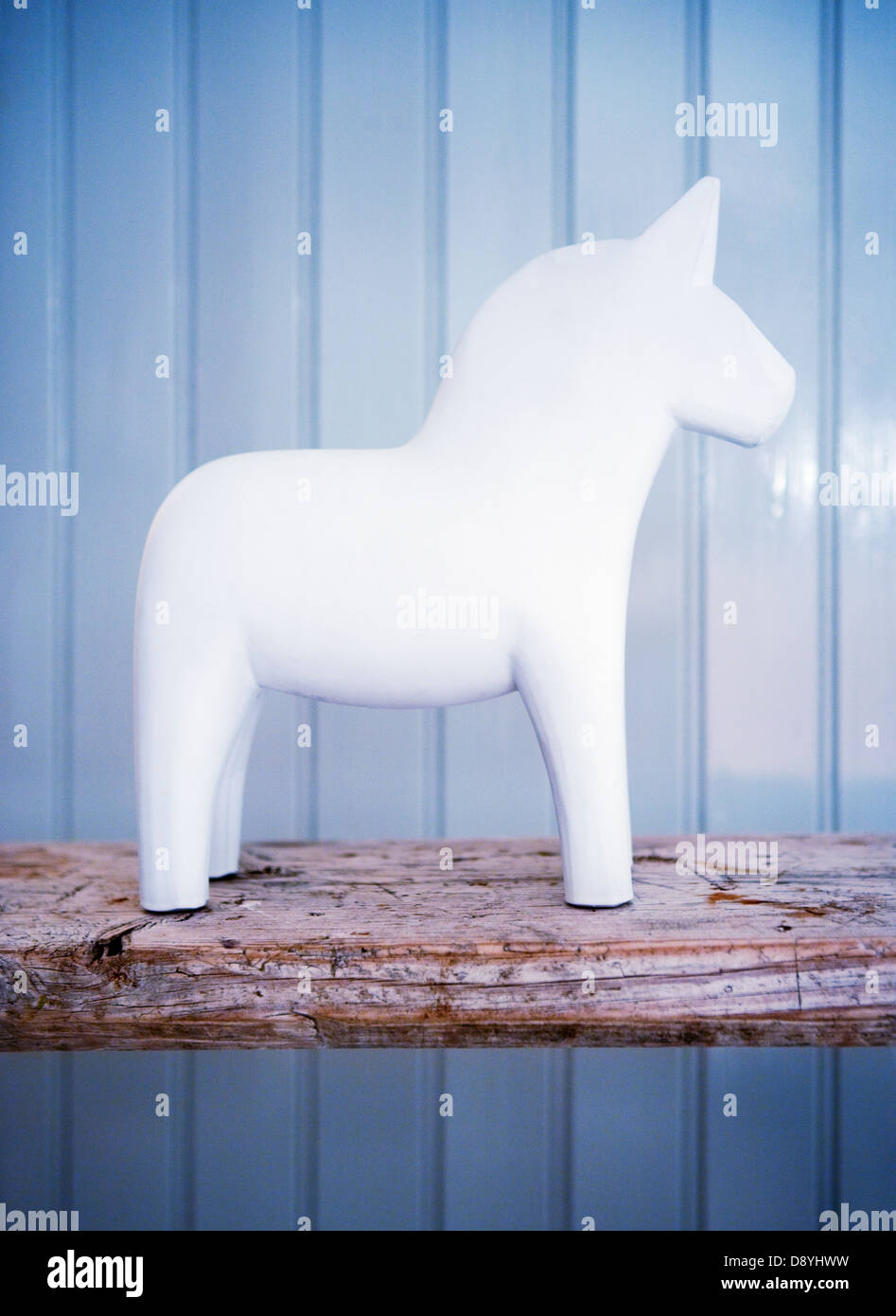 A white dalecarlian horse, Sweden. Stock Photo
