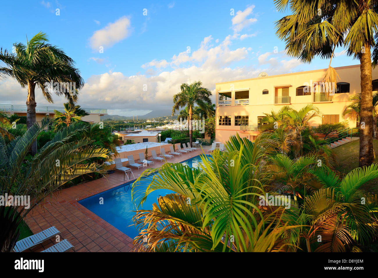 Vacation resort over mountain with beautiful color in the morning in San Juan, Puerto Rico Stock