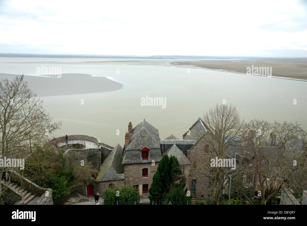 View from Mont-Saint-Michel to mainland France. Stock Photo