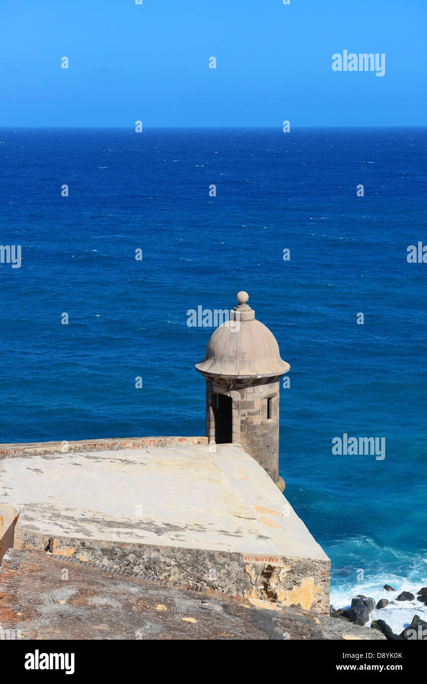 Watch tower in El Morro castle at old San Juan, Puerto Rico. Stock Photo