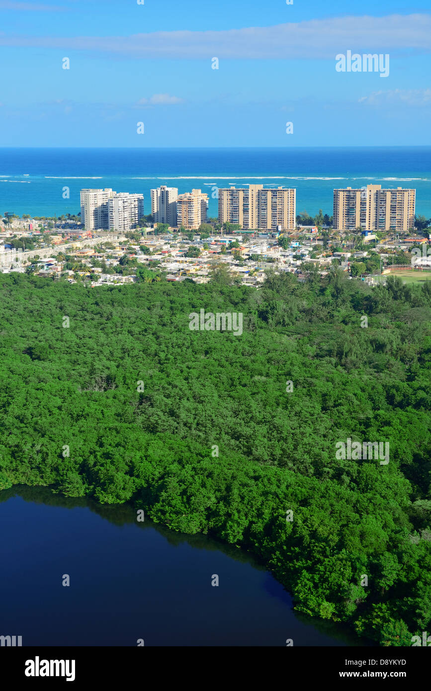 San Juan aerial view with blue sky and sea. Puerto Rico Stock Photo - Alamy