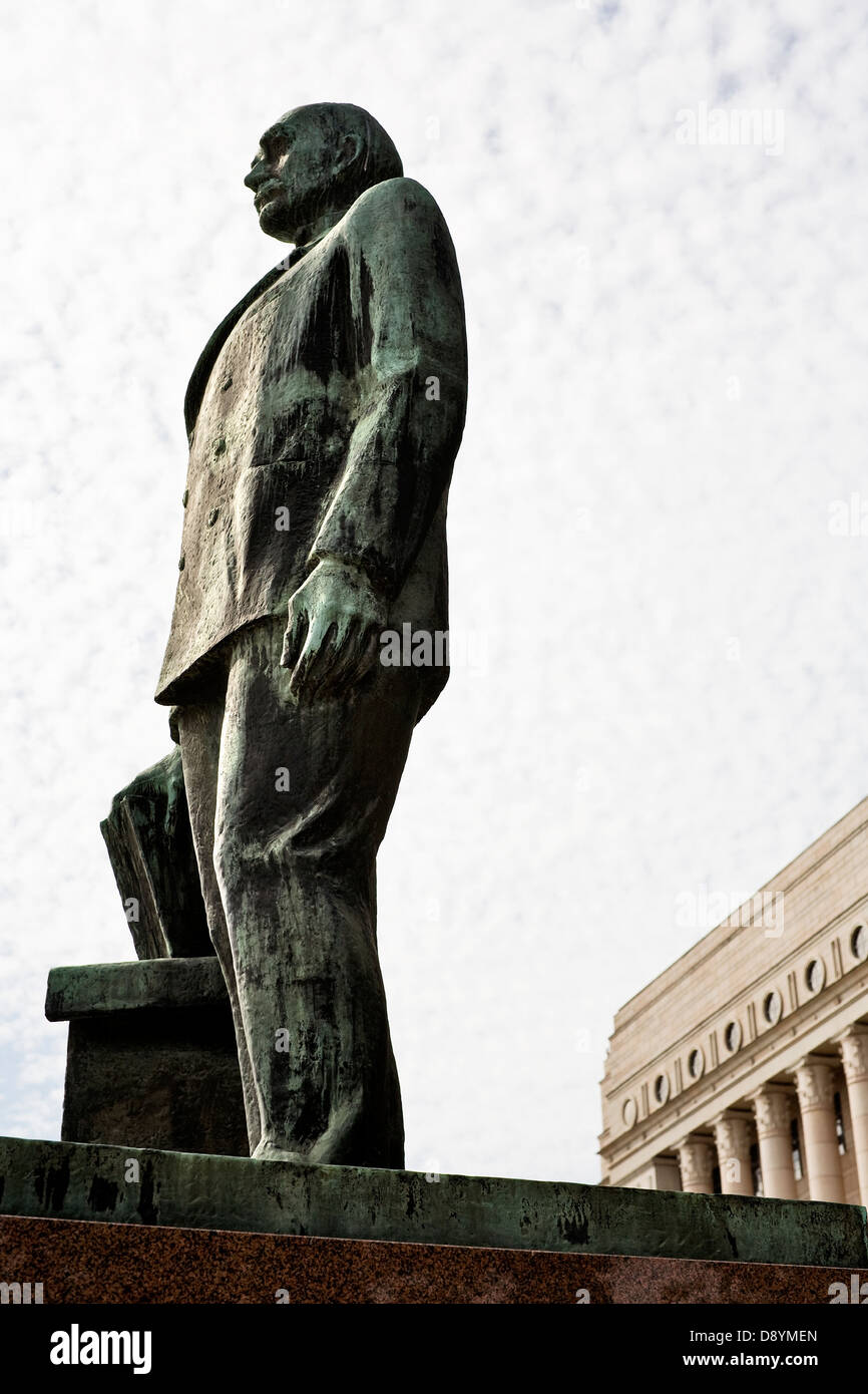 A statue in front of the parliament in Helsinki, Finland Stock Photo ...