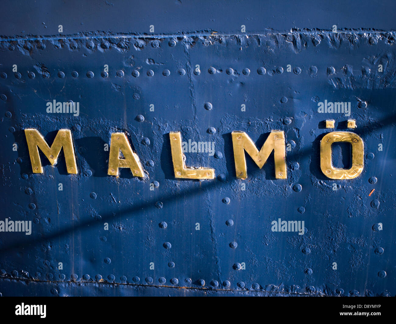 A nameplate on a ship, Sweden. Stock Photo