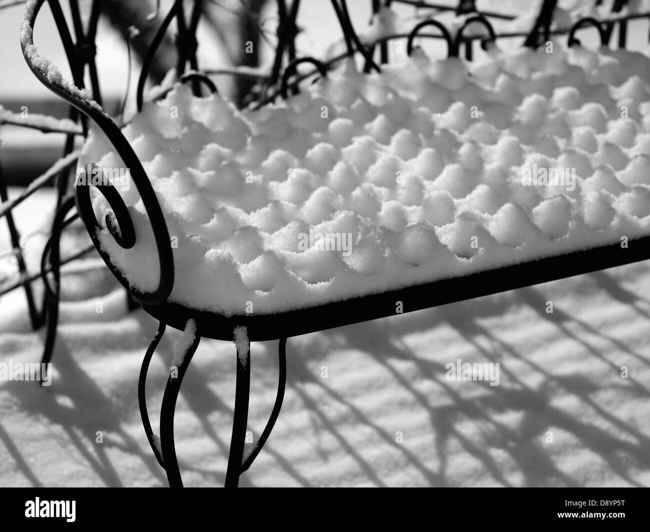 Garden furniture covered in snow. Stock Photo