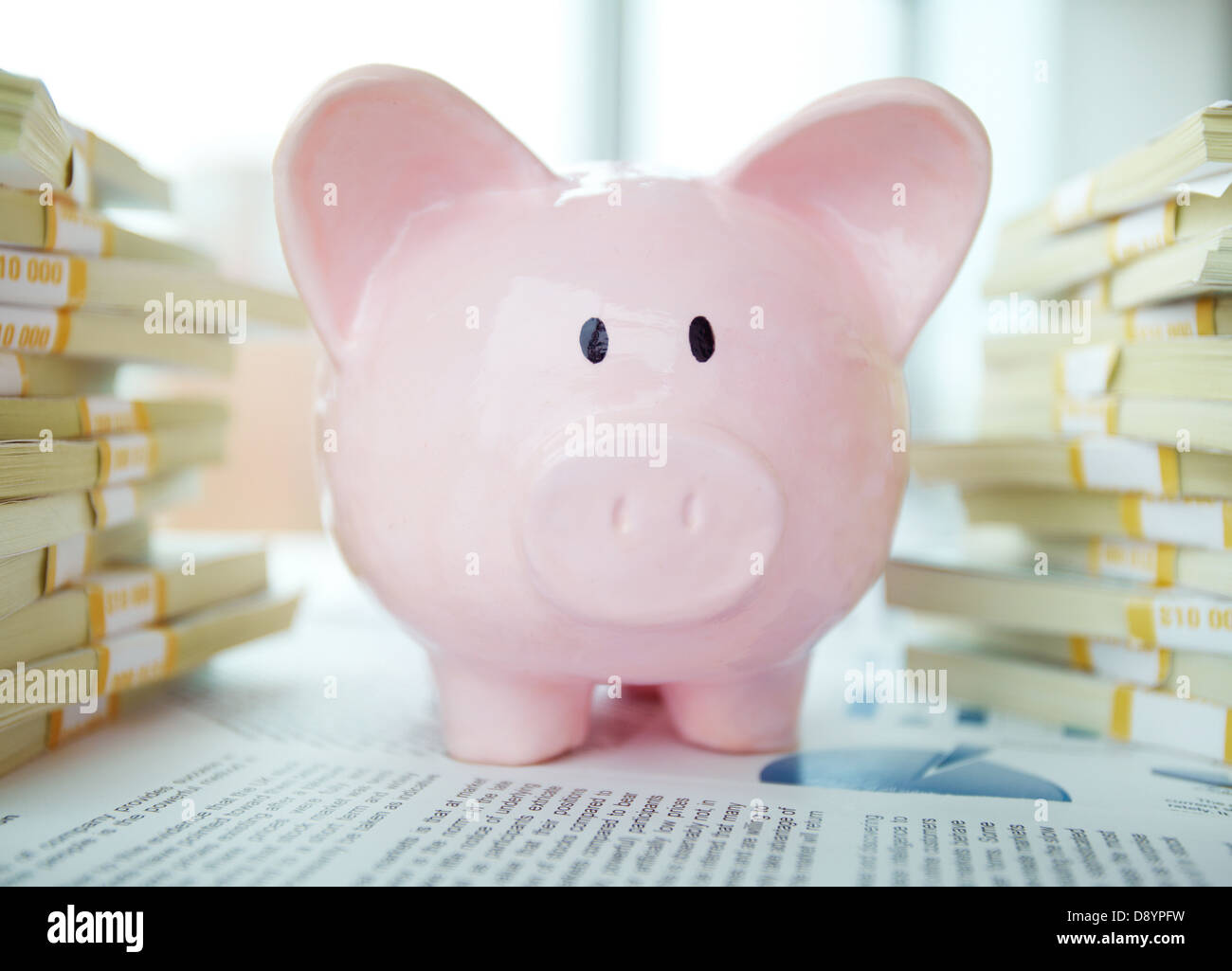 Image of pink piggy bank and stack of dollar bills Stock Photo - Alamy