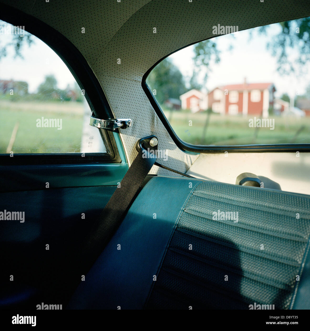Back seat of vintage car - Volvo Amazon Stock Photo