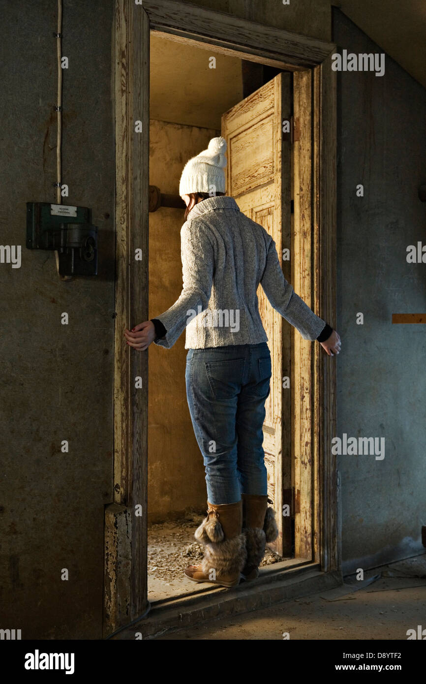 A woman standing in a doorway, Sweden Stock Photo - Alamy