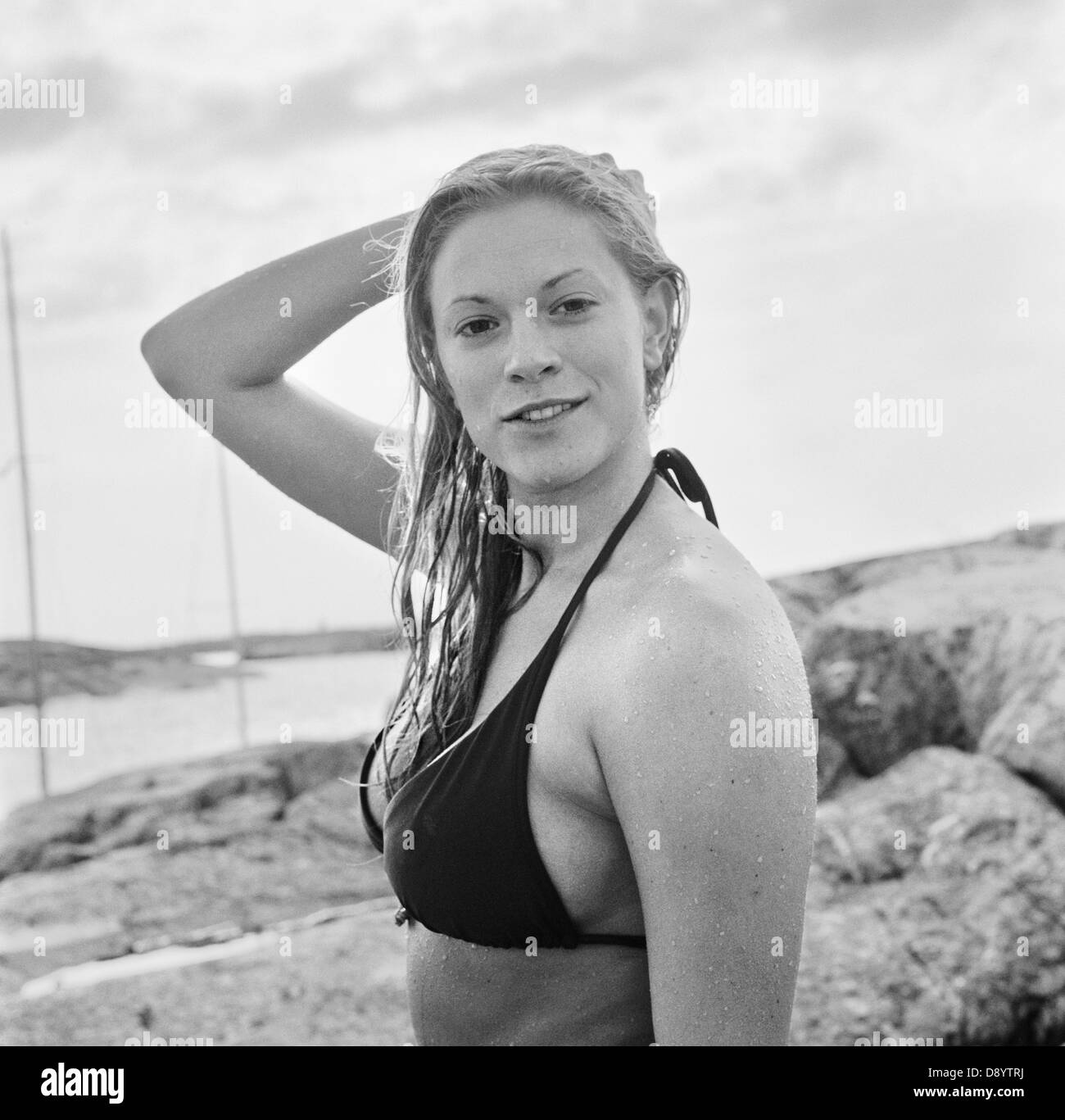 A young woman in bikini, Sweden. Stock Photo