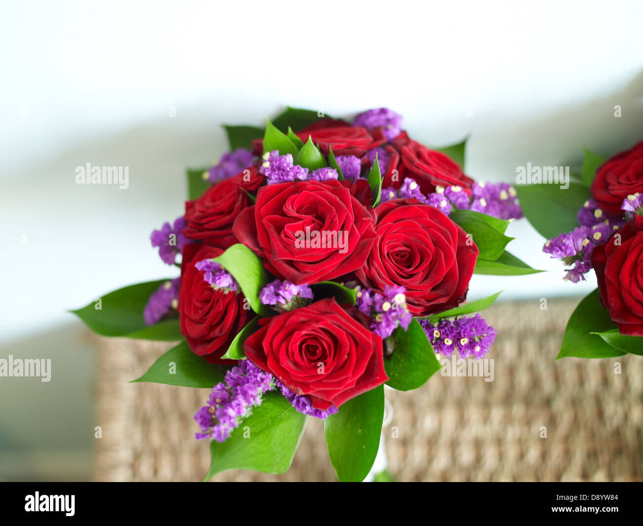 A bouquet of roses for a wedding, taken from above. Stock Photo