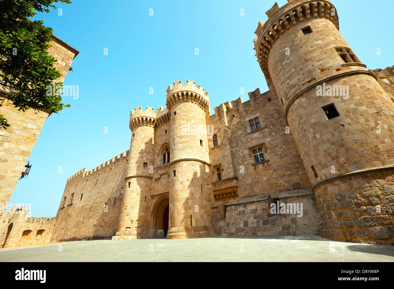 Rhodes Island, Greece, a symbol of Rhodes, of the famous Knights Grand Master Palace (also known as Castello). Stock Photo