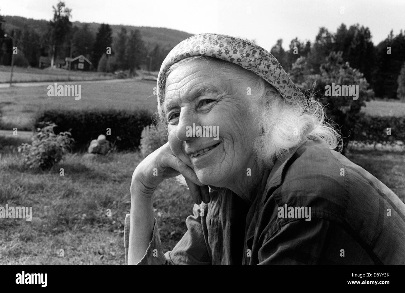 Portrait of an elderly smiling woman, Sweden. Stock Photo