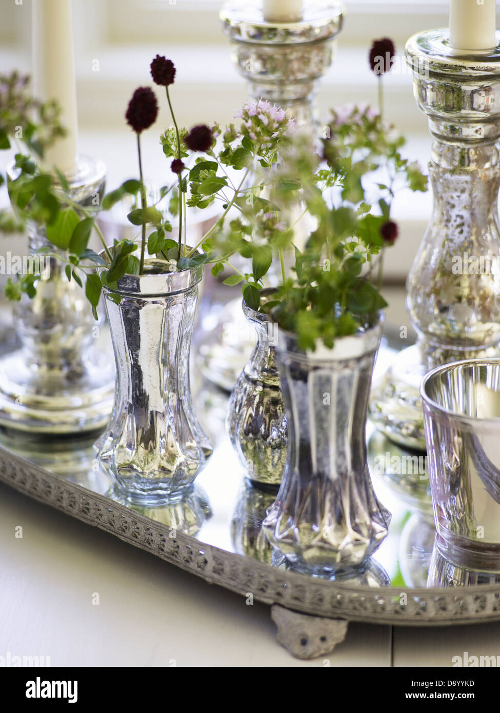 Vases on a tray in silver Stock Photo Alamy
