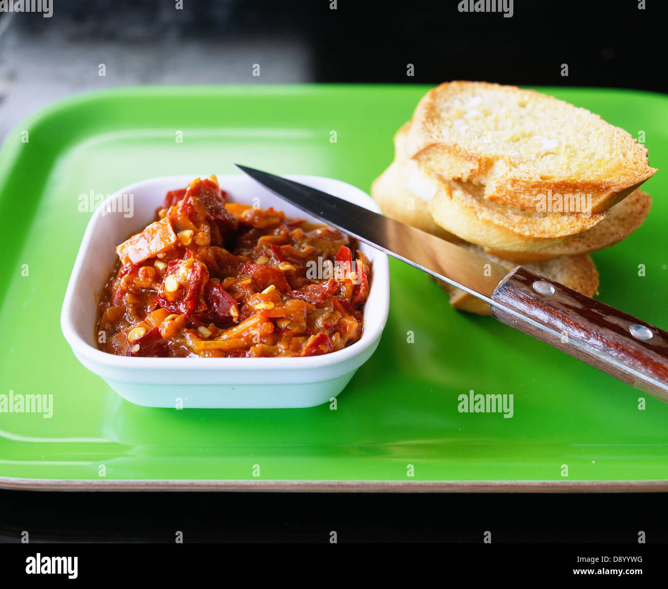 Tapenade and bread, closeup Stock Photo Alamy