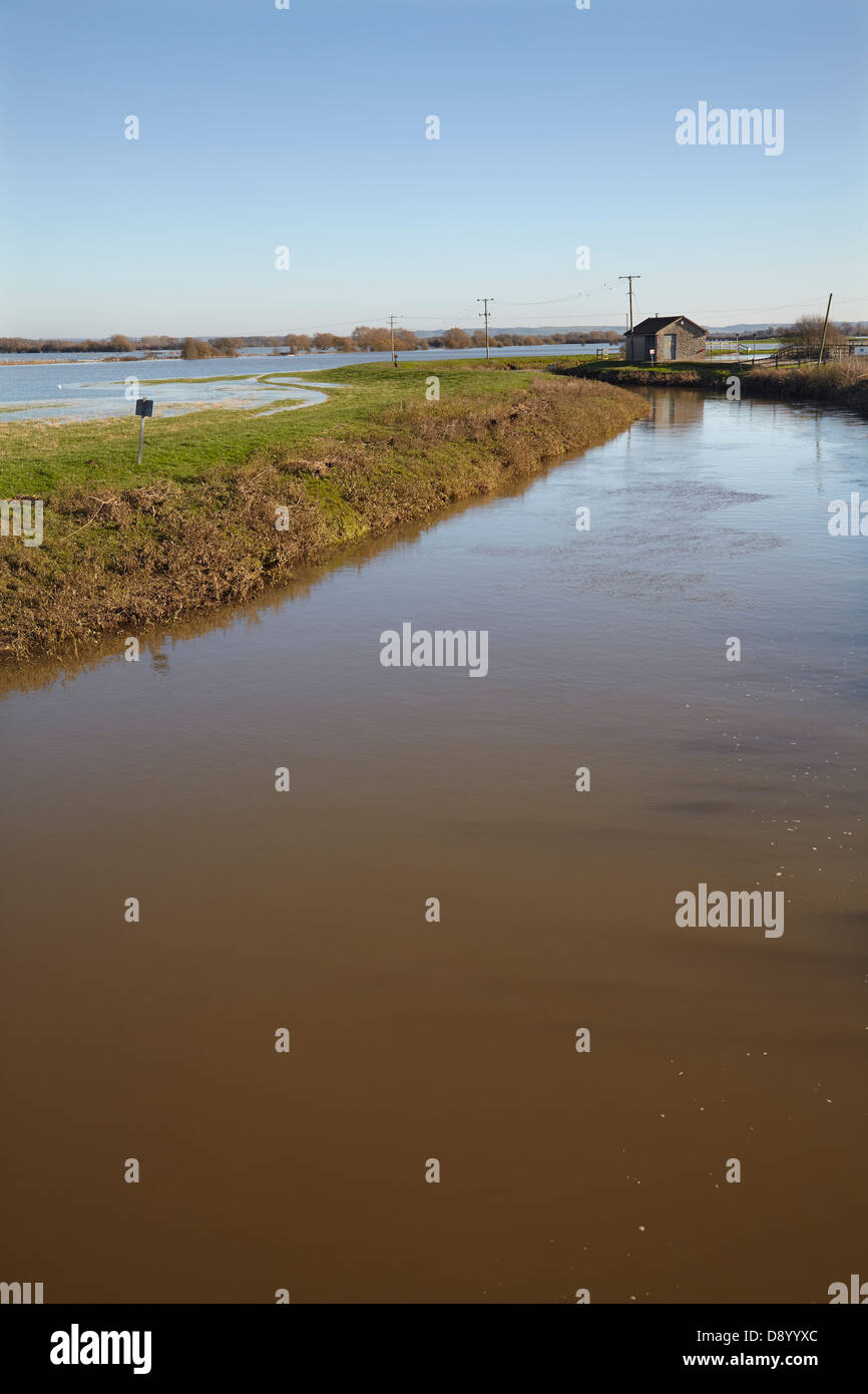 Flooding on farmland along the River Parrett after heavy winter rain