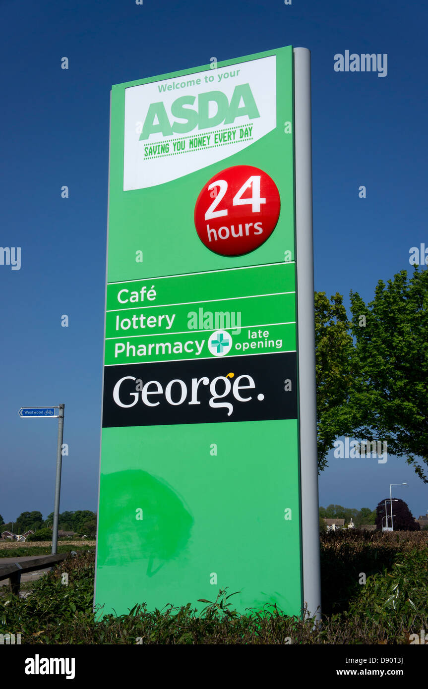 A green Asda supermarket sign. Stock Photo