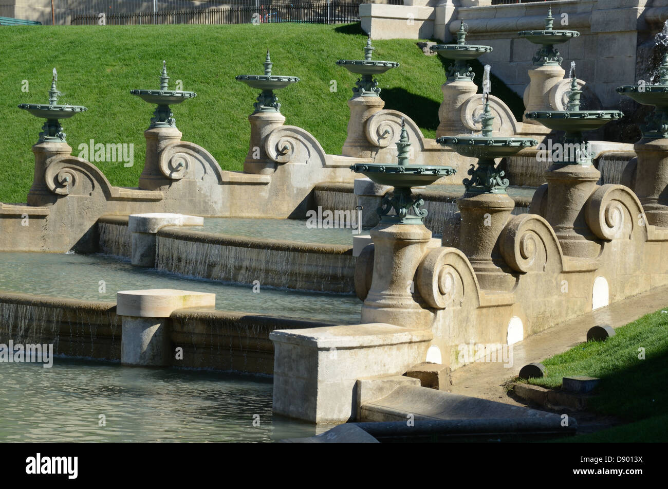 Baroque Ornamental Fountains in the Gardens or Park of Palais Longchamp (1839-1869) Marseille France Stock Photo