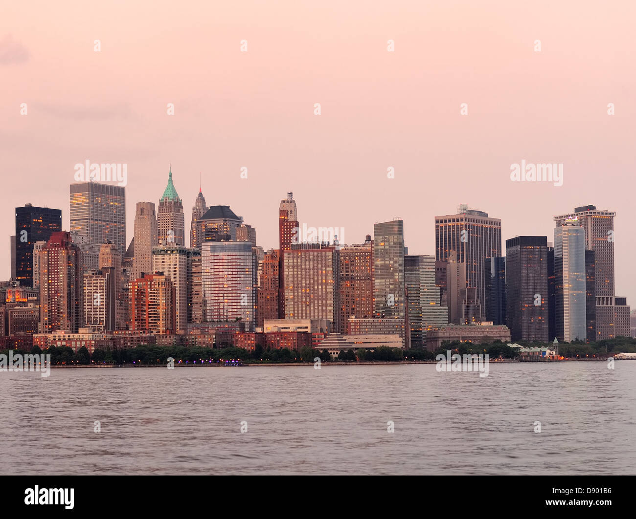 New York City Manhattan downtown skyline at sunset over Hudson River panorama Stock Photo Alamy