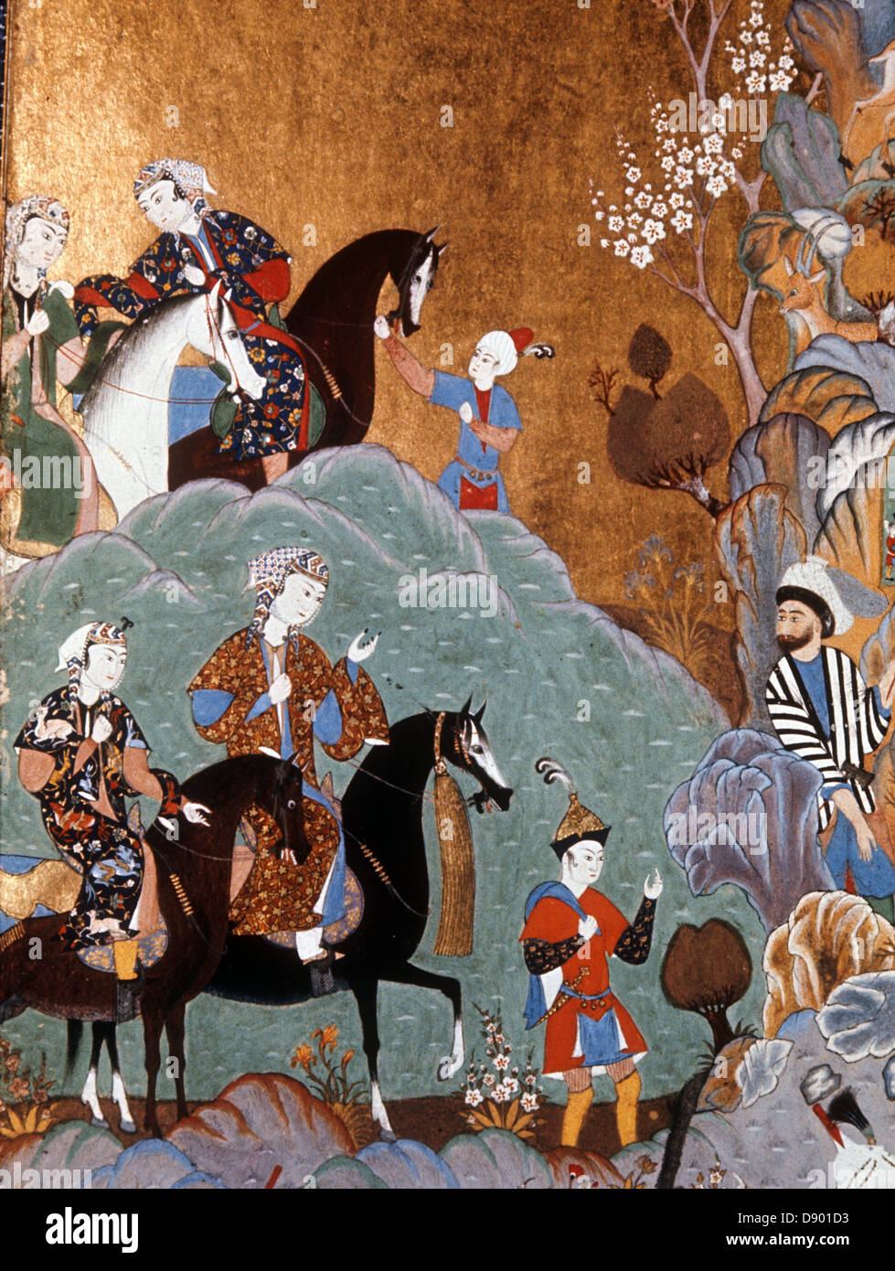 Persian Miniature, Shirin's visit, 16th century ms 2161, Topkapi Palace, Istanbul, Turkey Stock Photo