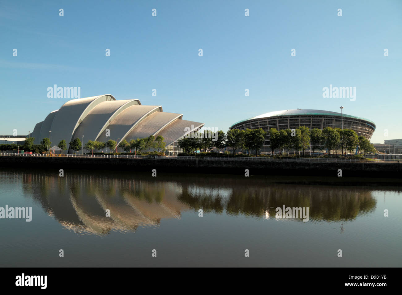 River Clyde landmarks, BBC, Auditorium, Bells Bridge, SECC, Armadillo, Science Centre, Stock Photo