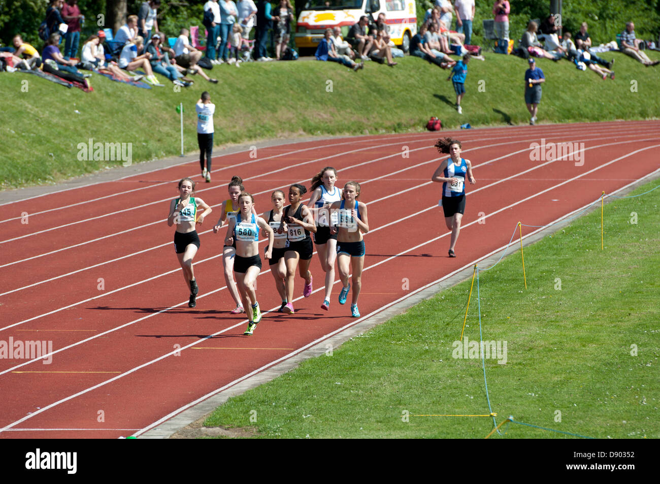 Athletics, teenage girls 1500m race. Stock Photo