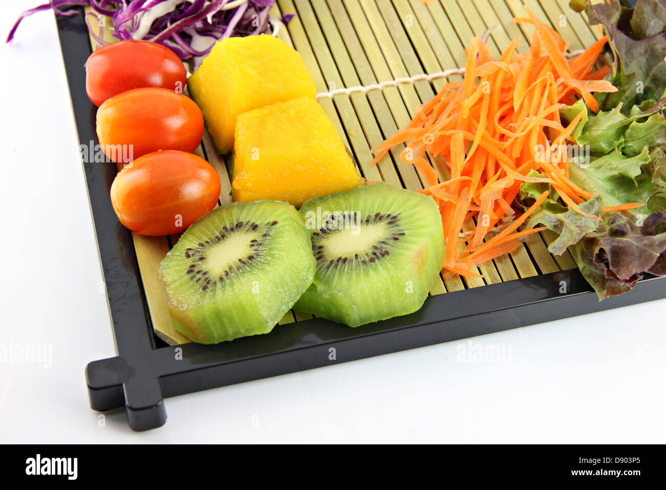 The Set of fruits and vegetables for health on the white background. Stock Photo